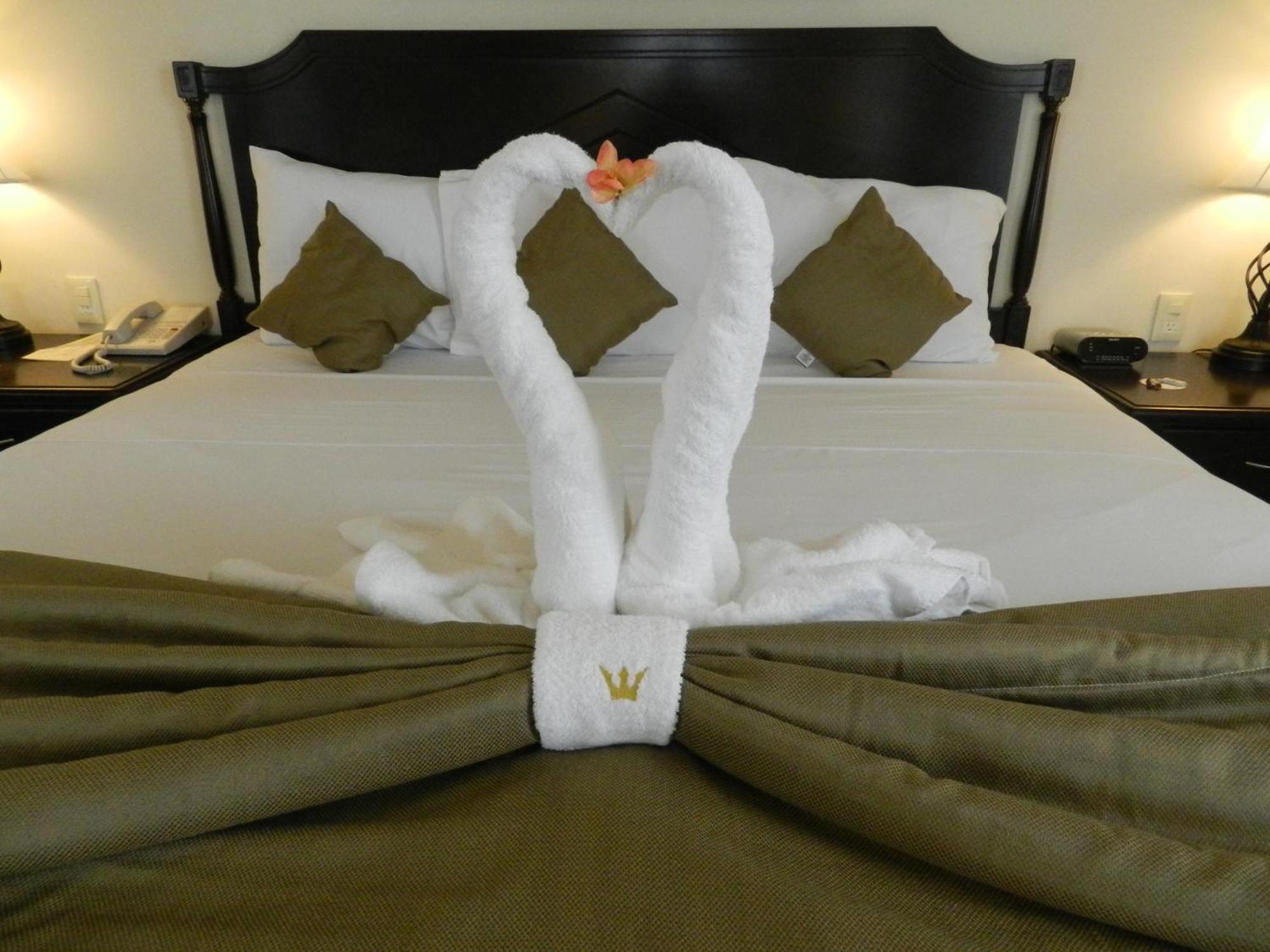 Hotel Victoria Мерида Экстерьер фото A bed with a towel swan